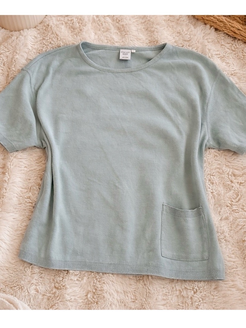 Garnet Hill Garnet Hill Seafoam Cotton Knit Top Coastal Quiet Luxury Minimalist
